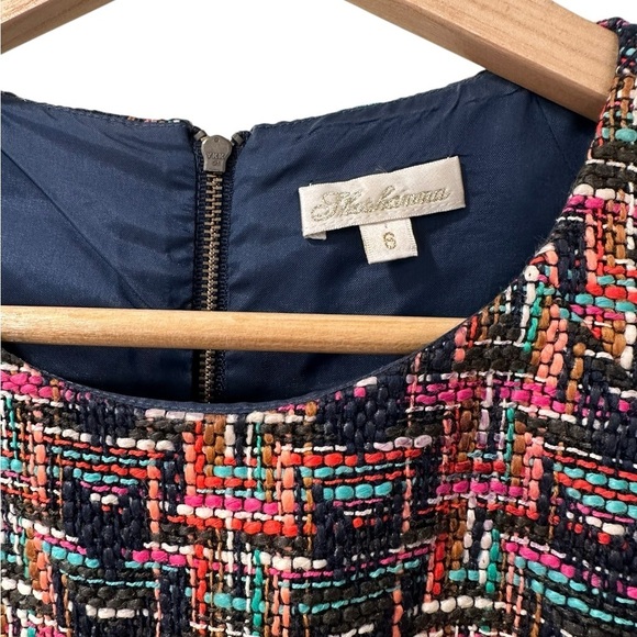 Shoshanna Navy Pink Multicolor Textured Tweed Sleeveless Fit & Flare Dress - Picture 4 of 12
